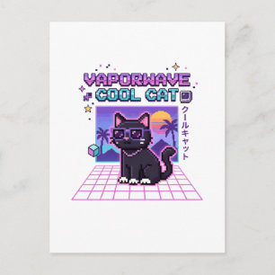 Y2K Vaporwave Pixel Cool Cat Graphic Hoodie   Past Postcard