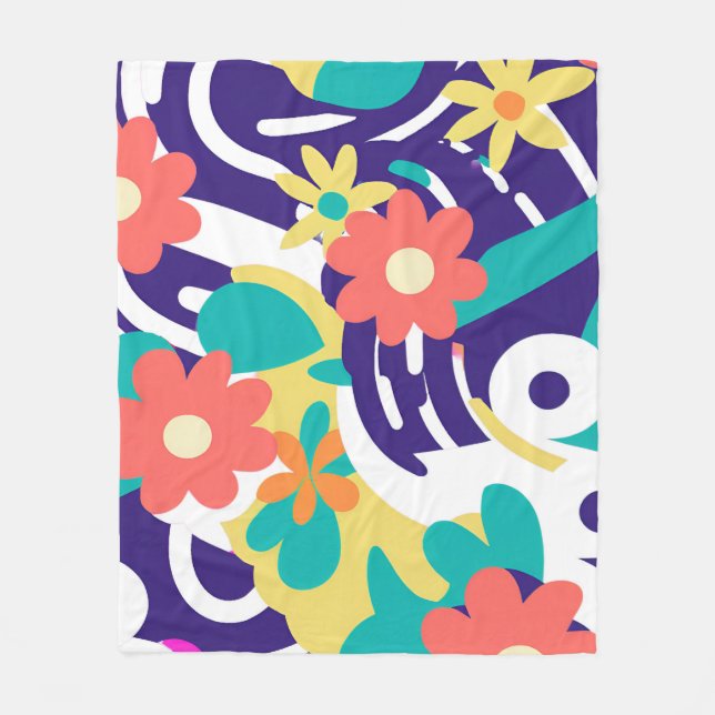 Y2K Vibrant Wildflower Bold Retro Spring Design Fleece Blanket (Front)