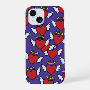 Y2K Winged Angel Hearts Seamless Pattern iPhone 15 Case