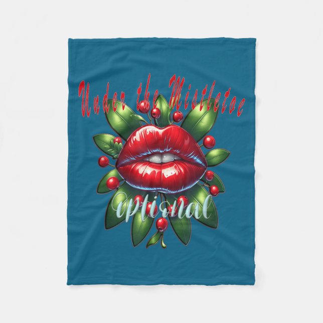 Y Christmas Mistletoe Lips - Naughty Holiday Tee W Fleece Blanket (Front)