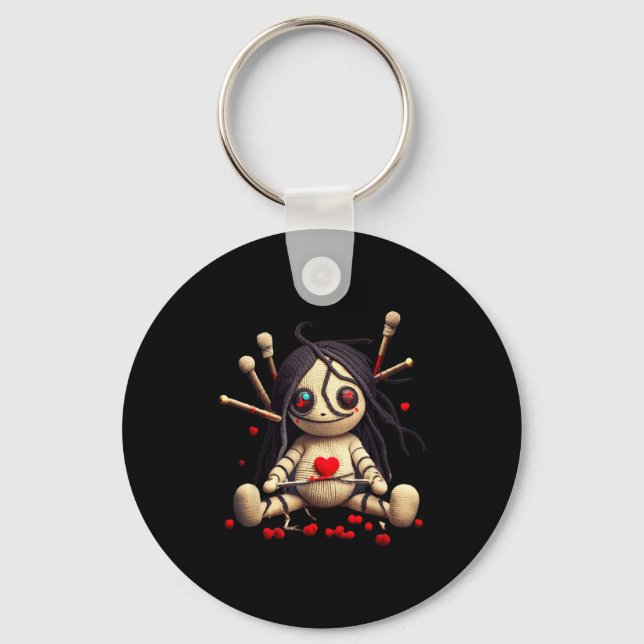 Y Cute Sitting Voodoo Doll Halloween Valentine Day Keychain (Front)