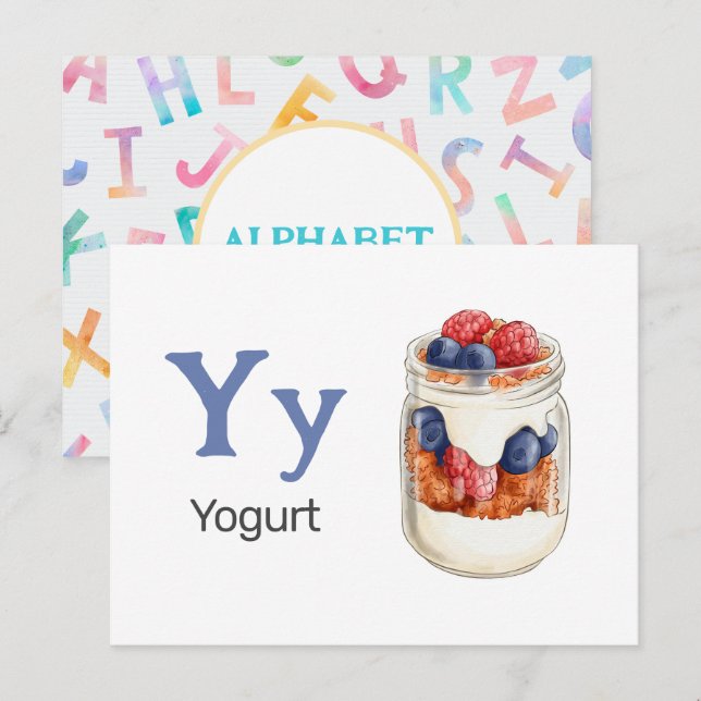 Y est pour le yaourt - Carte Flash Alphabet (Devant / Derrière)