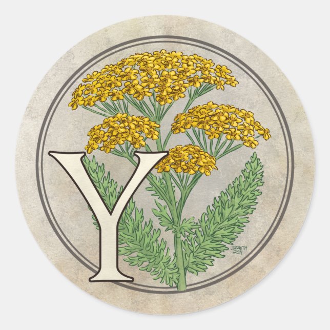 Y for Yarrow Flower Monogram Classic Round Sticker (Front)