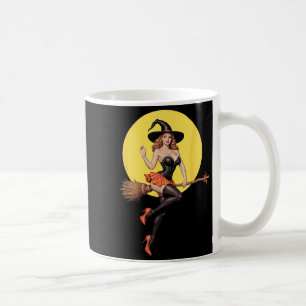 Y Halloween Witch Pin-up Girl Riding A Broomstick Coffee Mug