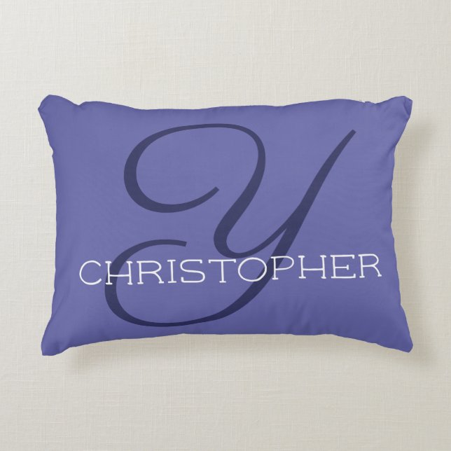 Y Initial Calligraphy Name Trendy Blue Accent Pillow (Front)