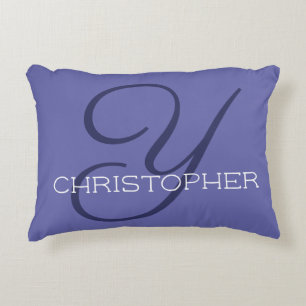 Y Initial Calligraphy Name Trendy Very Peri Blue Accent Pillow