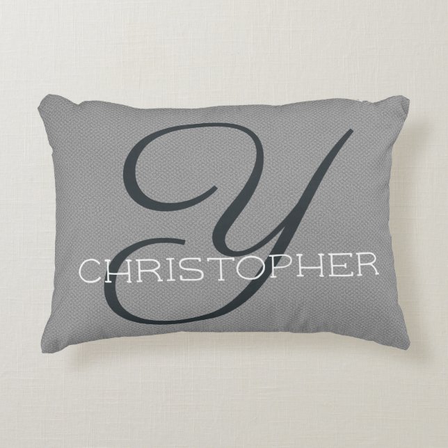 Y Initial Personalized Name Black White Grey Accent Pillow (Front)