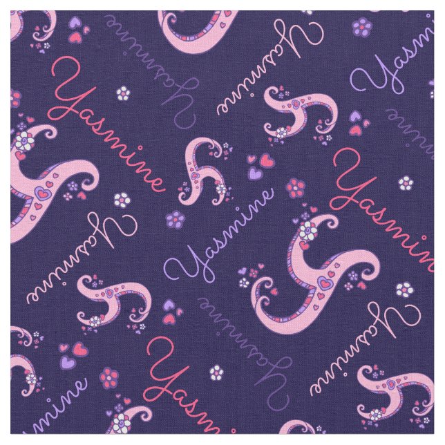 Y monogram and personalized name Yasmine fabric (Close Up)