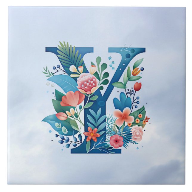 Y monogram beautiful floral design tile (Front)