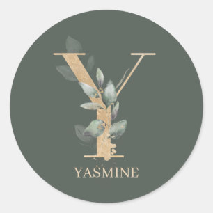 Y Monogram Floral Personalized Classic Round Sticker