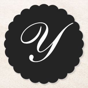Y Monogram Initial White on Black Paper Coaster
