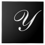 Y Monogram Initial White on Black Tile<br><div class="desc">Classic White Letter Monogram on Black Background,  Y.</div>