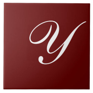 Y Monogram Initial White on Dark Red Tile