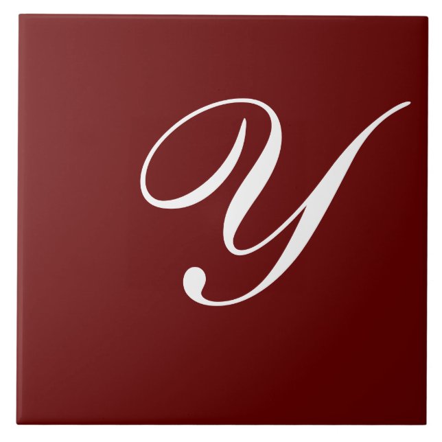 Y Monogram Initial White on Dark Red Tile (Front)