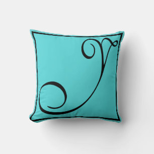 Y PILLOW- The Letter Y on Aqua Background Throw Pillow