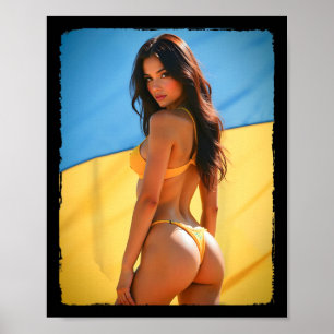 Y Woman On T Shirt - Brunette Bikini Be And Ukrain Poster