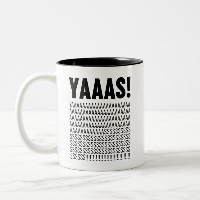 Yaaas Black Typography Two-Tone Coffee Mug (Left)