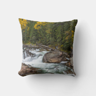 Yaak Falls In Autumn In The Kootenai National Throw Pillow