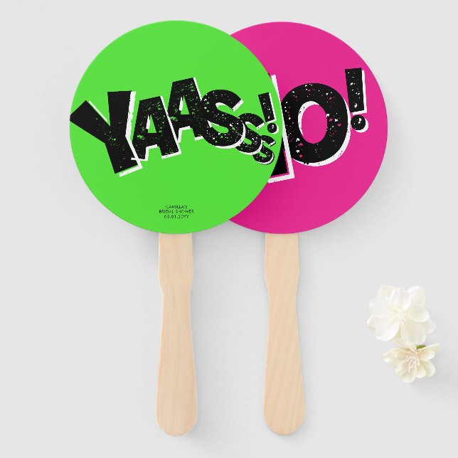 Yaas and No | Funny Bridal Shower Party Prop Hand Fan (Front and Back)