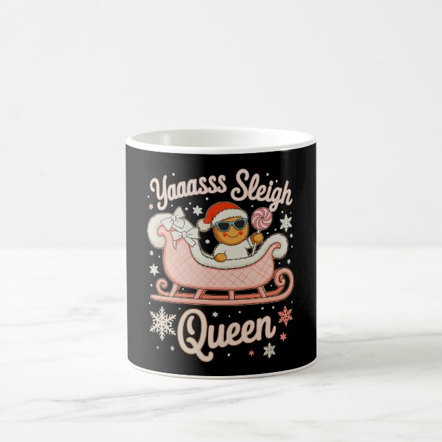 Yaass Sleigh Queen Gingerbread Pink Sled Christmas Coffee Mug (Center)