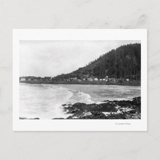 Yachats, Oregon Town View and Ocean Photograph Postcard (Front)