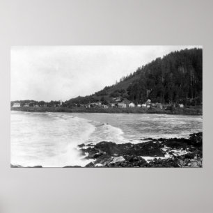 Yachats, Oregon Town View and Ocean Photograph Poster