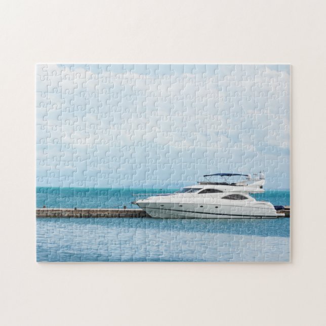 Yacht at mooring jigsaw puzzle (Horizontal)