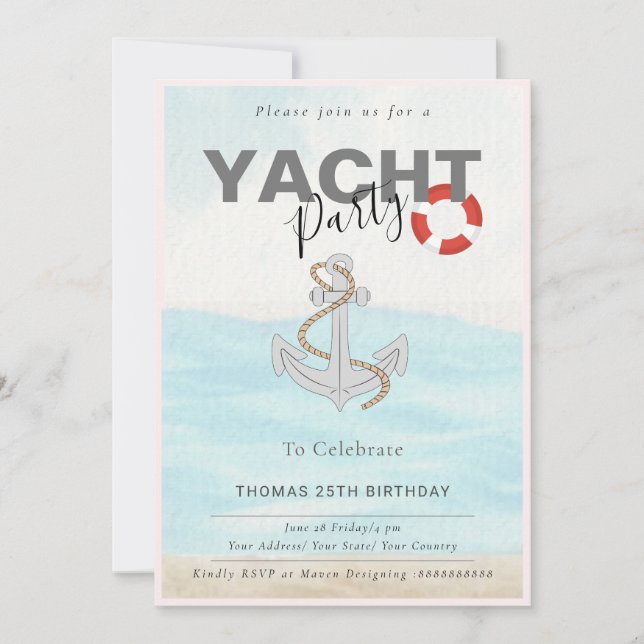 Yacht Boat Cruise Birthday Party  Invitation (Front)