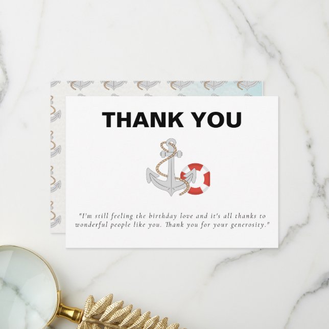 Yacht Boat Cruise Birthday Party  Thank You Card (Front/Back In Situ)