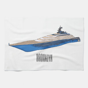 Yacht cartoon illustration kitchen towel