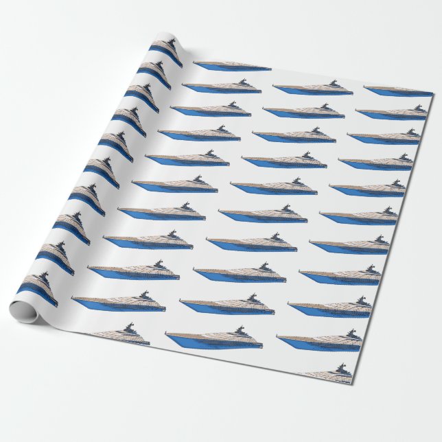 Yacht cartoon illustration wrapping paper (Unrolled)