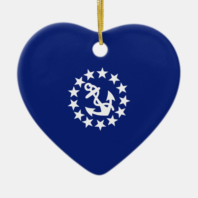 Yacht Flag Anchor Stars Symbol on Blue Ceramic Ornament (Front)