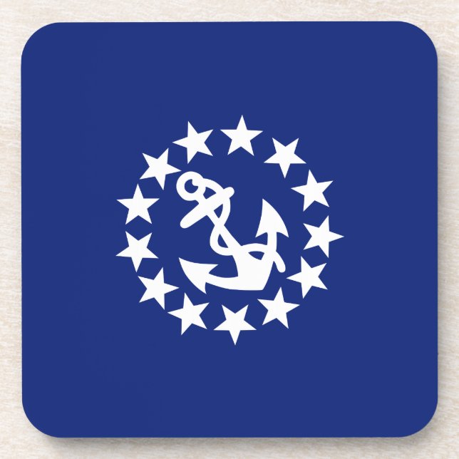 Yacht Flag Anchor Stars Symbol on Blue Coaster (Front)