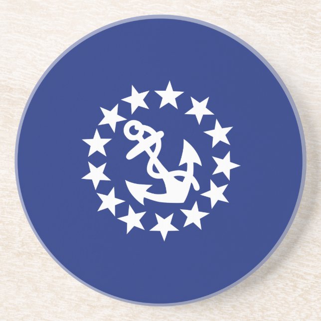Yacht Flag Anchor Stars Symbol on Blue Coaster (Front)