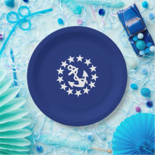 Yacht Flag Anchor Stars Symbol on Blue Paper Plate