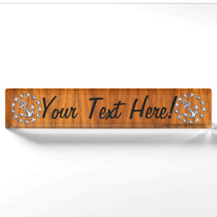 Yacht Flag Sign on Nautical Teak Wood Print Nameplate