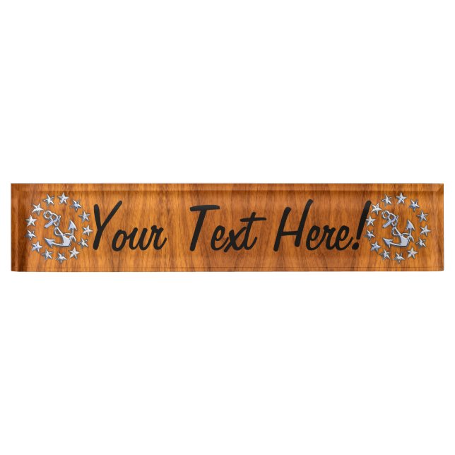 Yacht Flag Sign on Nautical Teak Wood Print Nameplate (Front)