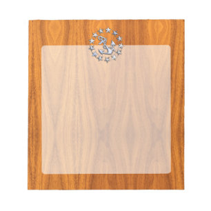 Yacht Flag Symbol on Nautical Teak Wood Print Notepad