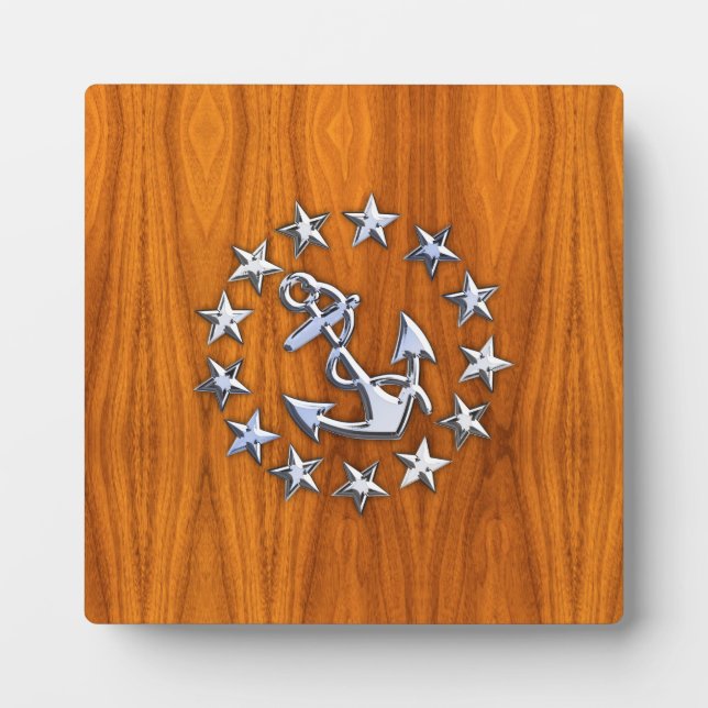 Yacht Flag Symbol on Nautical Teak Wood Print Plaque (Front)