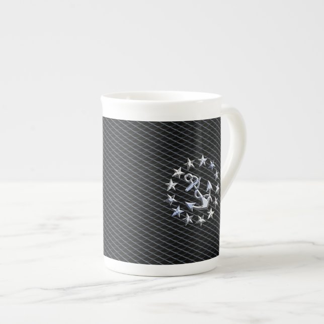 Yacht Naval Flag Anchor and Stars Bone China Mug (Front Right)