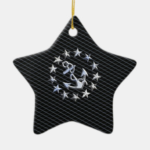 Yacht Naval Flag Anchor and Stars Ceramic Ornament