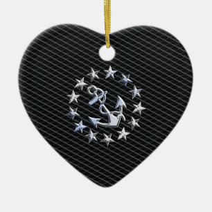 Yacht Naval Flag Anchor and Stars Ceramic Ornament