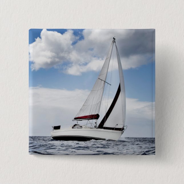 Yacht Sailing In Open Sea 2 Inch Square Button (Front)