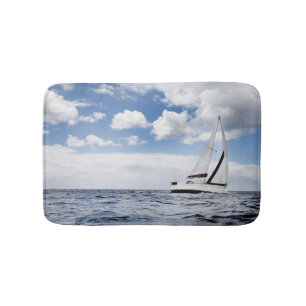 Yacht Sailing In Open Sea Bath Mat