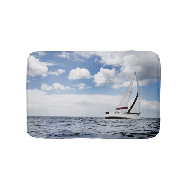 Yacht Sailing In Open Sea Bath Mat (Front)