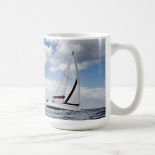 Yacht Sailing In Open Sea Coffee Mug