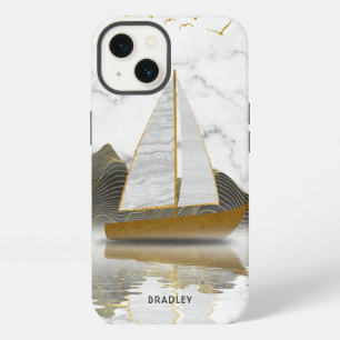 Yacht Sailing Stylish Modern Gold Marble Name iPhone 13 Case