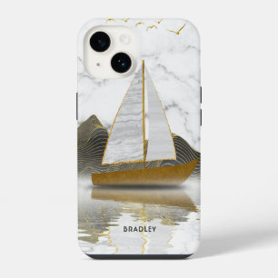 Yacht Sailing Stylish Modern Gold Marble Name iPhone 14 Case