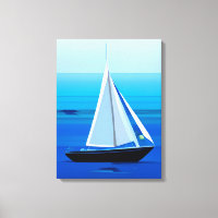 Yacht Under Sail, Cobalt Blue