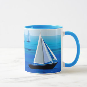 Yacht Under Sail, Cobalt Blue Mug